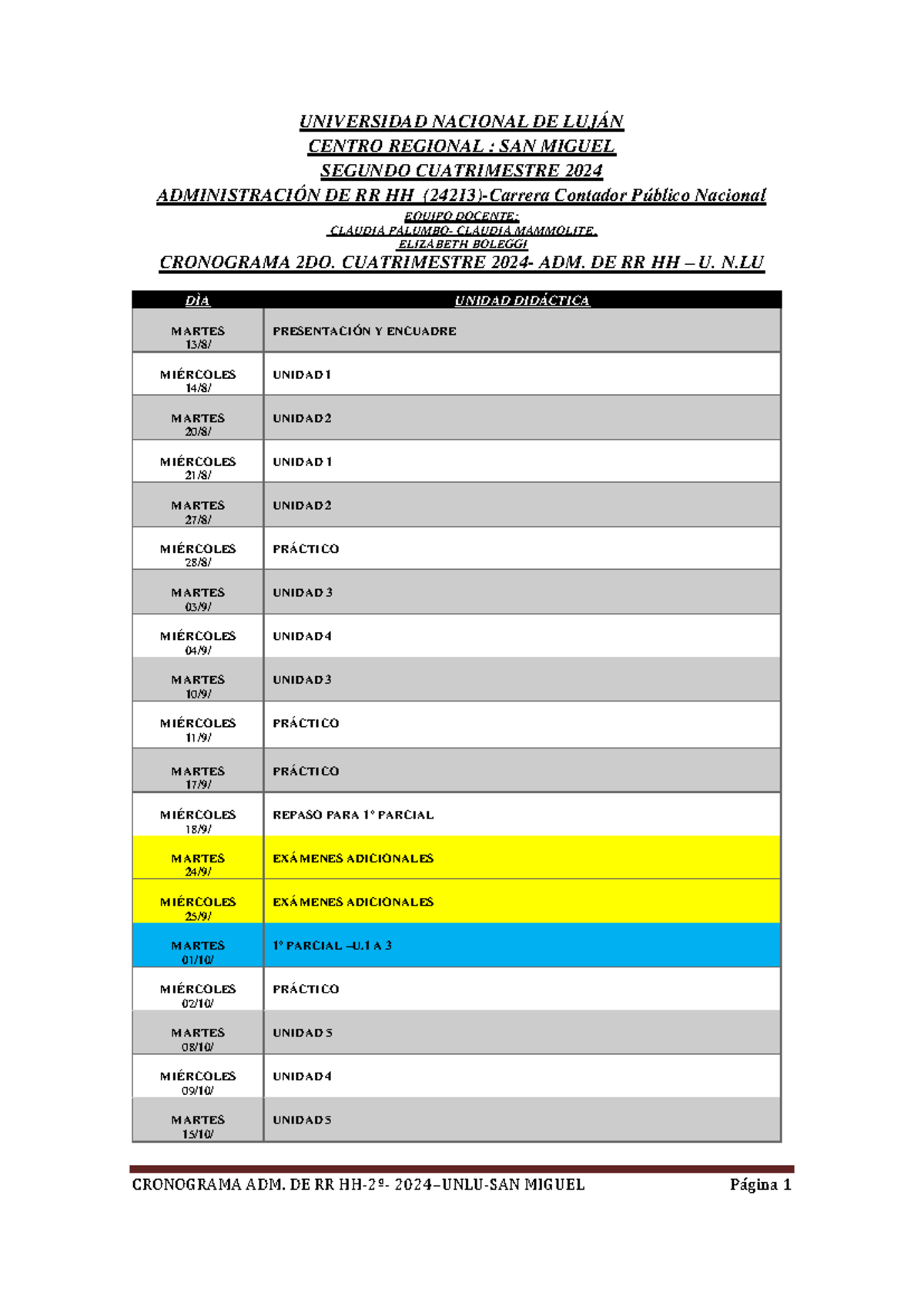 Cronog. S.M - Cursada de segundo cuatrimestre 2024 - CRONOGRAMA ADM. DE ...