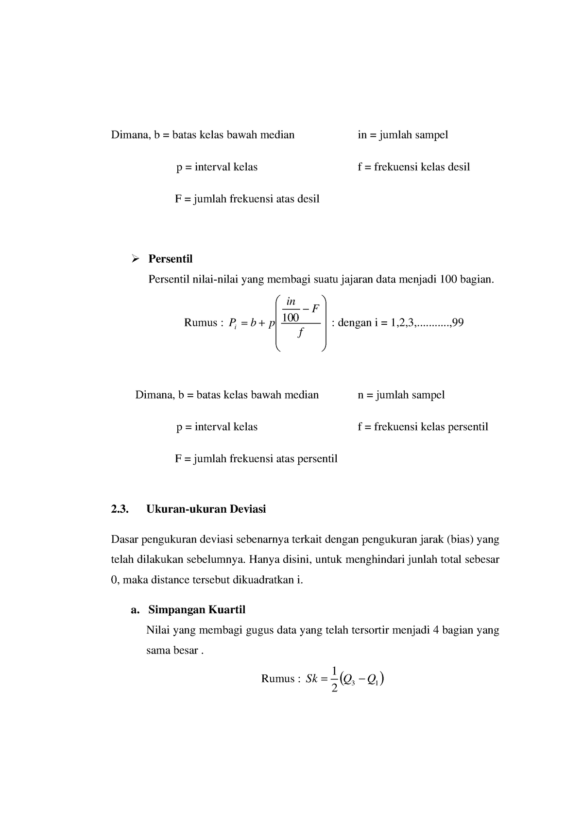 Modul 1-3 - Dimana, B = Batas Kelas Bawah Median In = Jumlah Sampel P ...