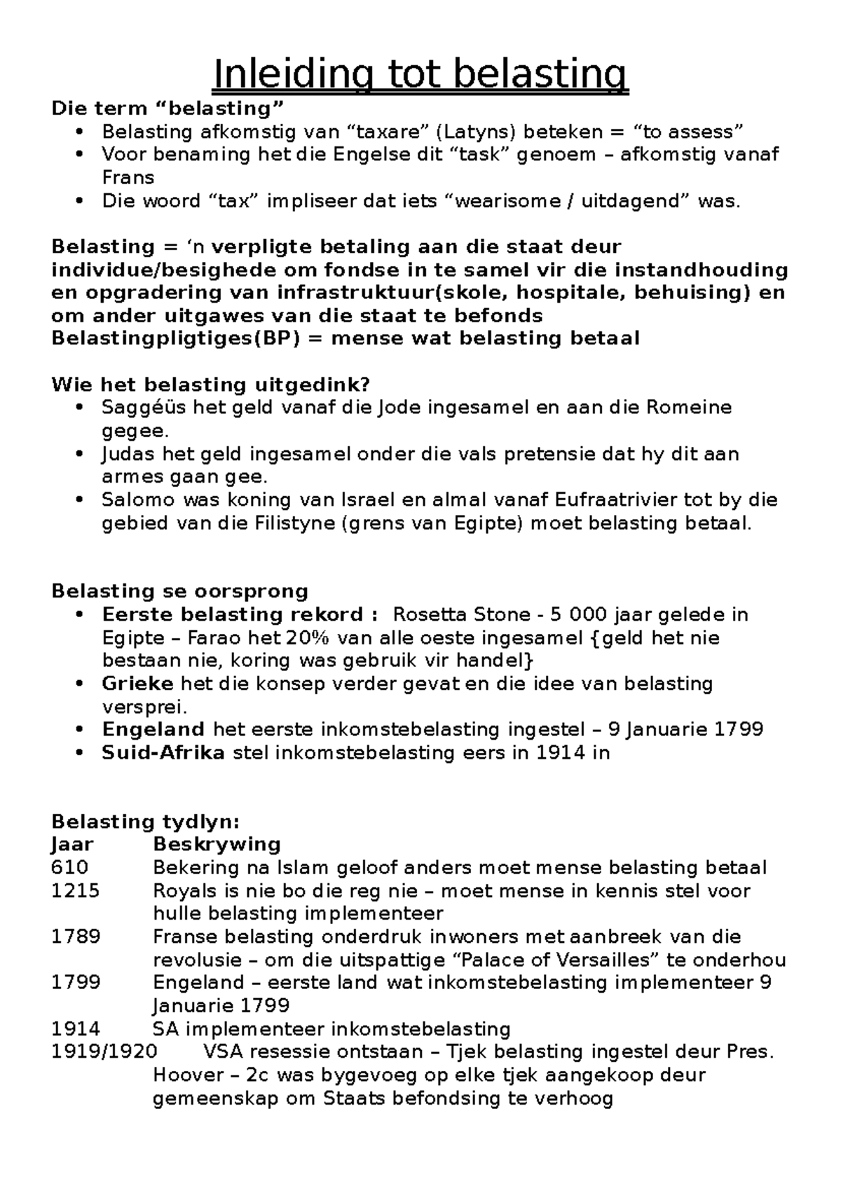 Inleiding tot belasting - Belasting = ‘n verpligte betaling aan die ...