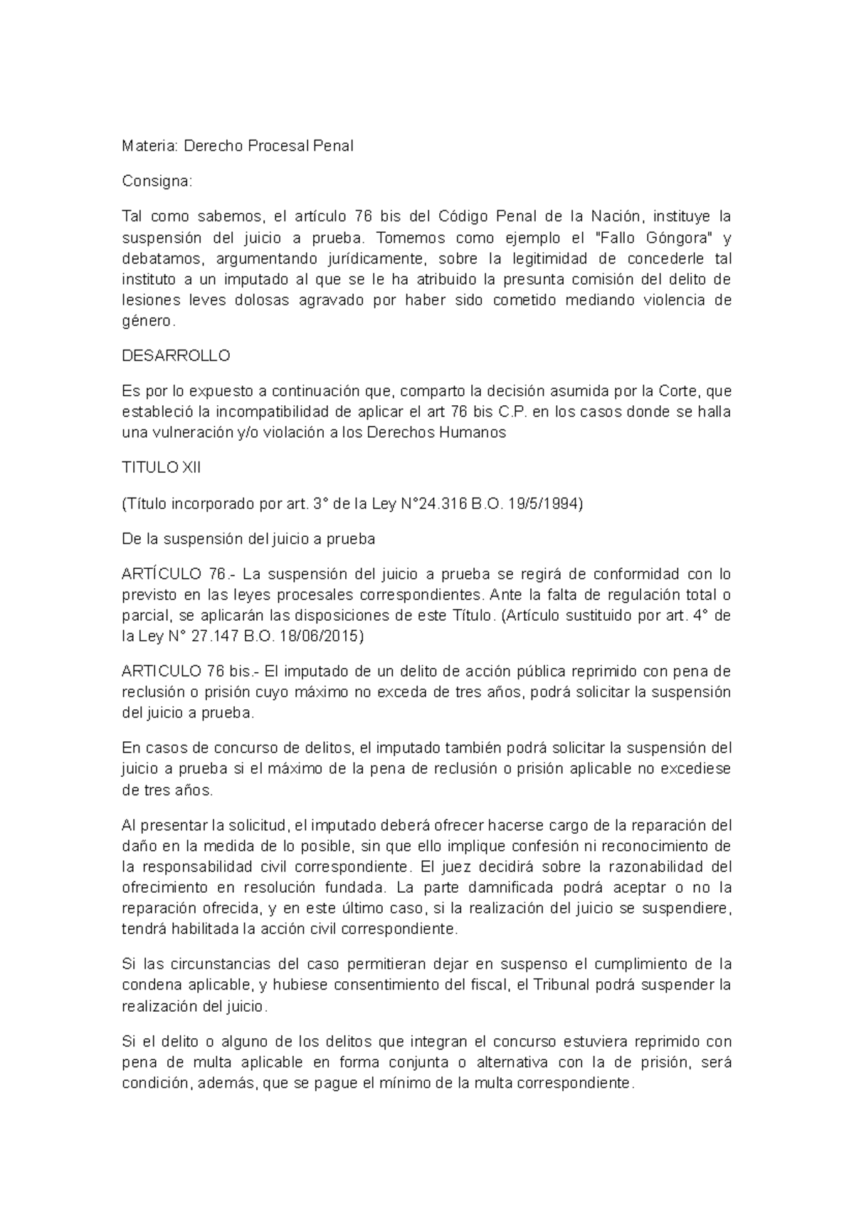 FORO 3 De Derecho Procesal Penal Año 21 - Materia: Derecho Procesal ...