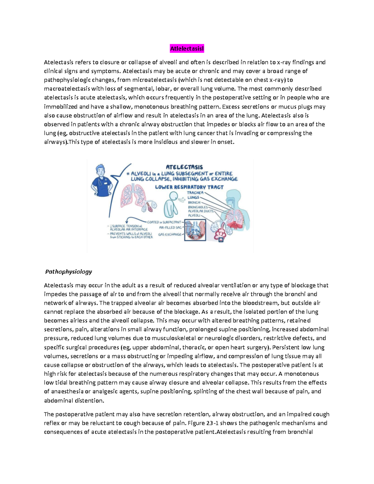 Atelectasis - Atlelectasisl Atelectasis refers to closure or collapse ...