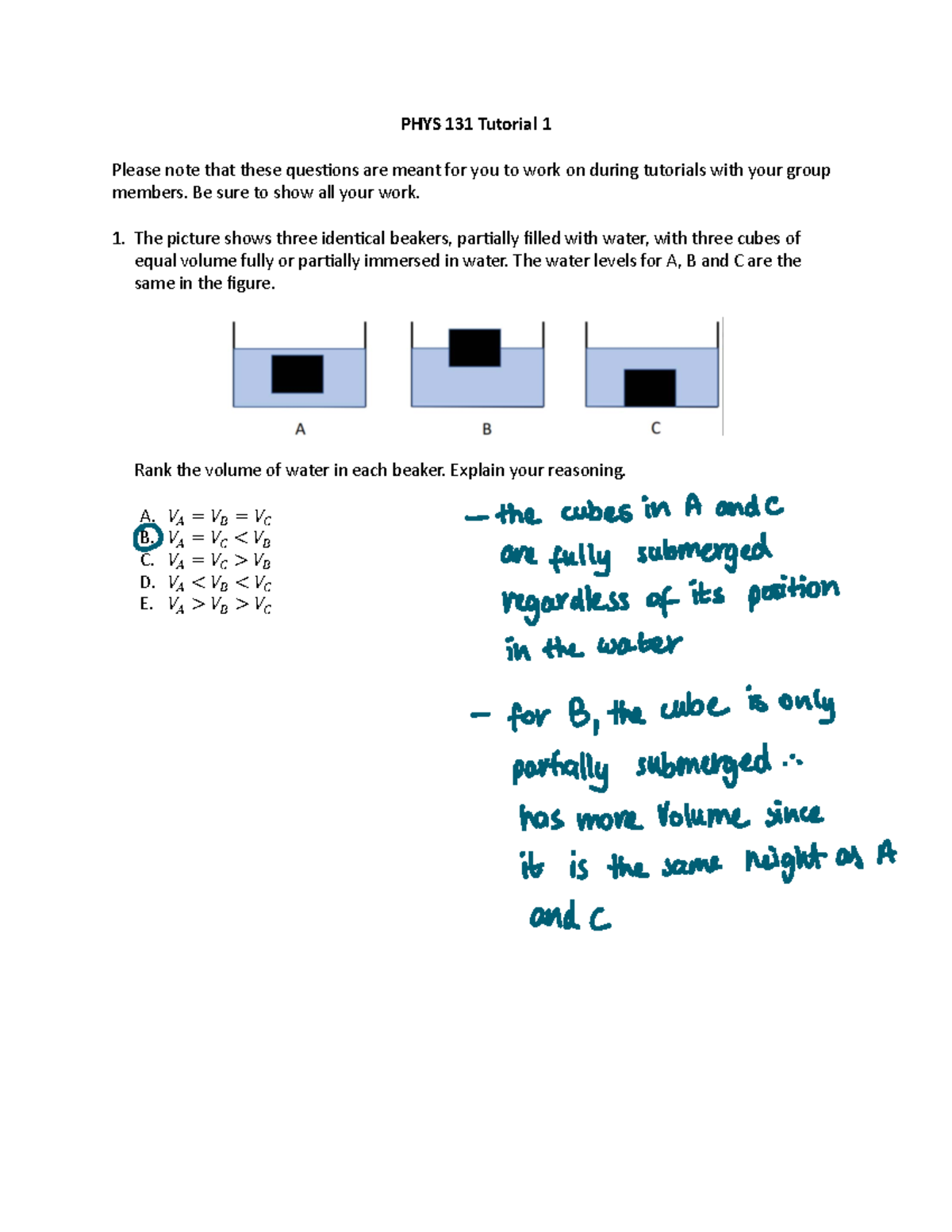 Tutorial+1-Week+2 - practice questions - PHYS 131 Tutorial 1 Please ...