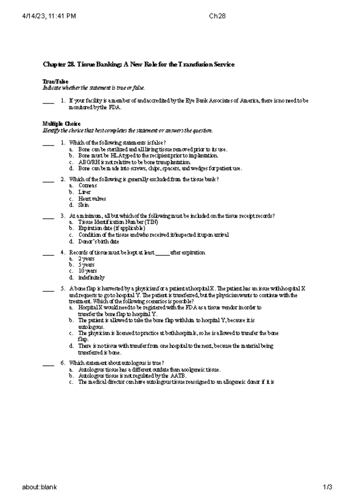 Ch28- Test bank for Modern Blood Banking and Transfusion Practices by ...