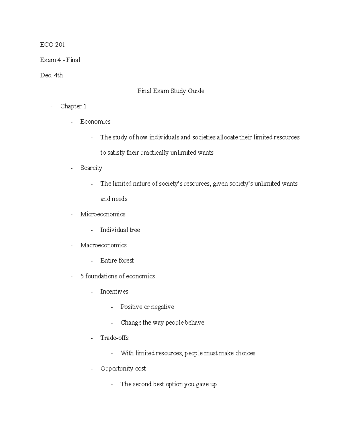 ECO 201 - Final Exam Review - ECO 201 Exam 4 - Final Dec. 4th Final ...