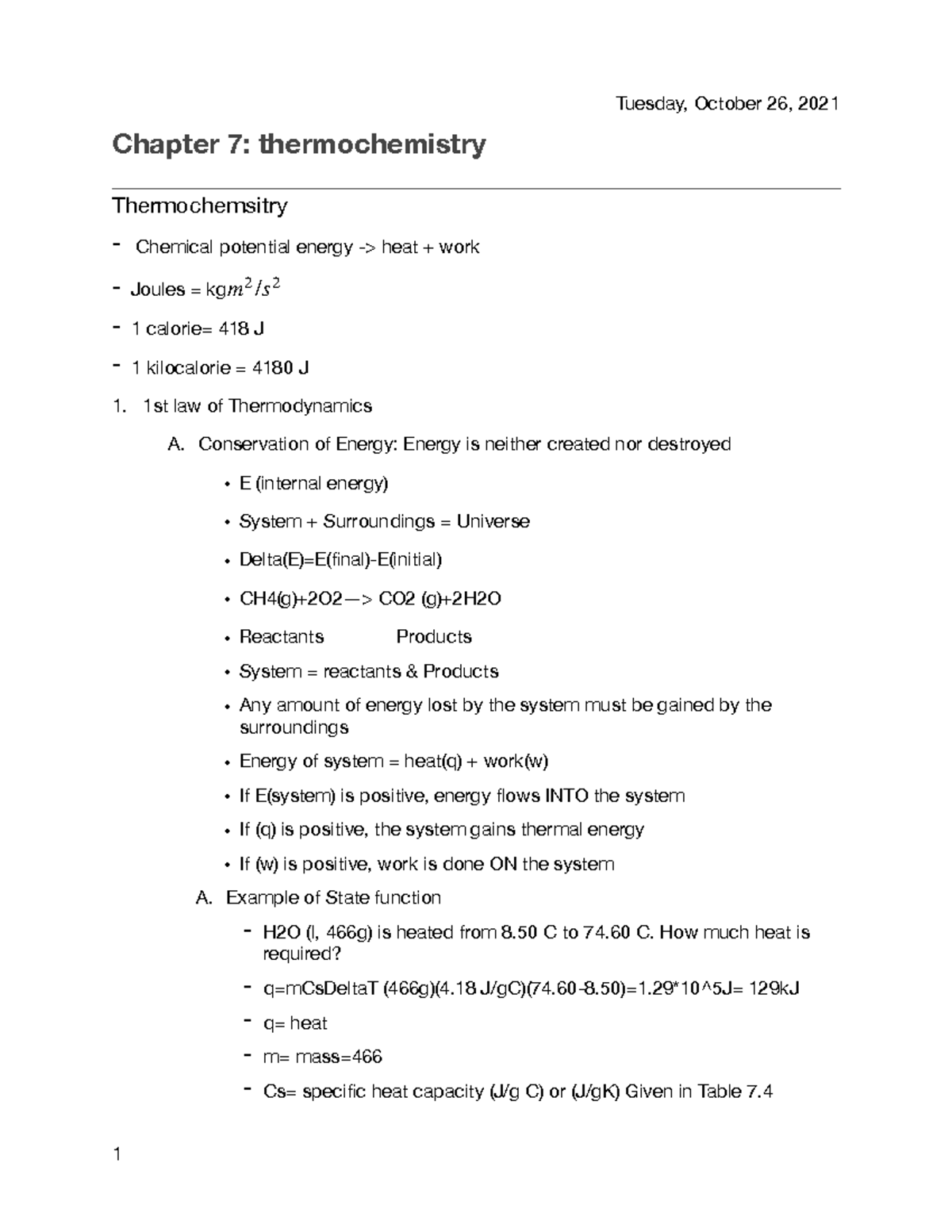 Chapter 7- Therodynamics - Tuesday, October 26, 2021 Chapter 7 ...
