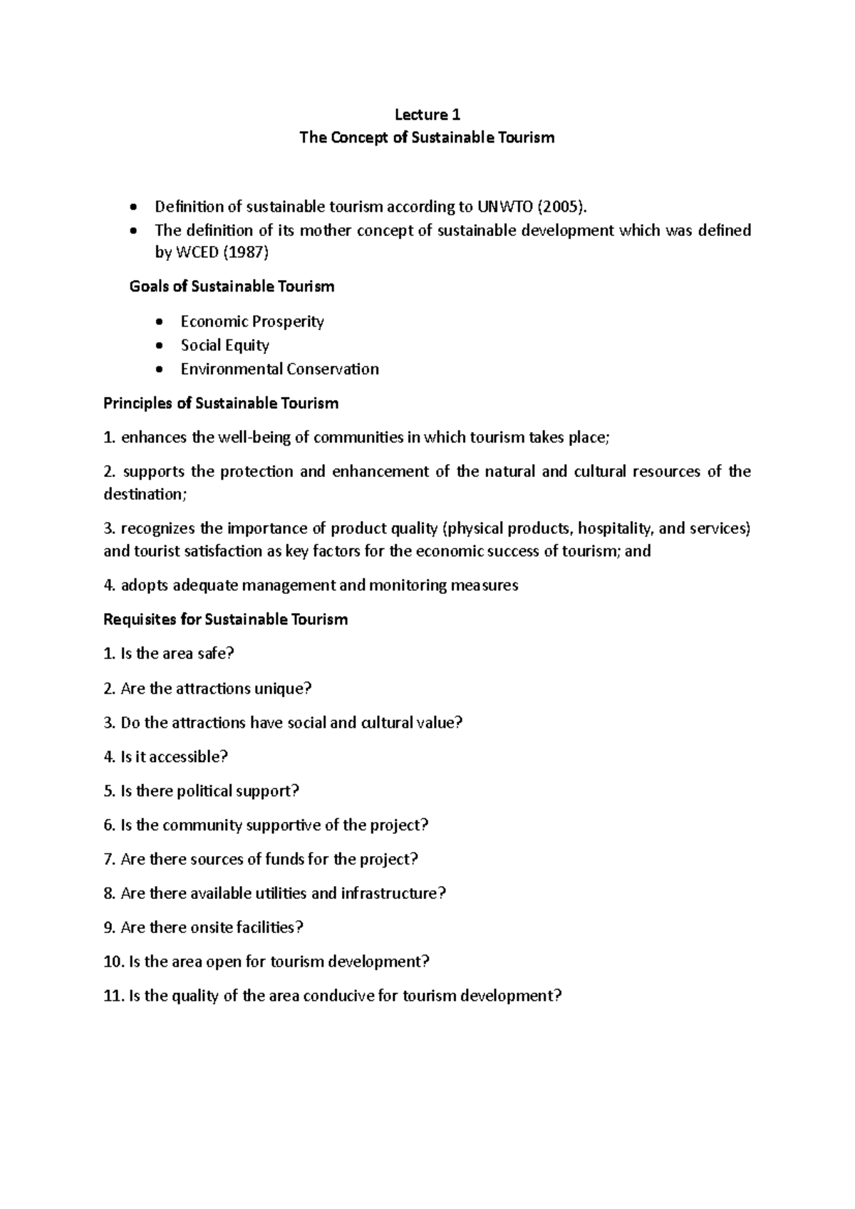 Sustainable Lesson 1 4 - Lecture 1 The Concept of Sustainable Tourism ...