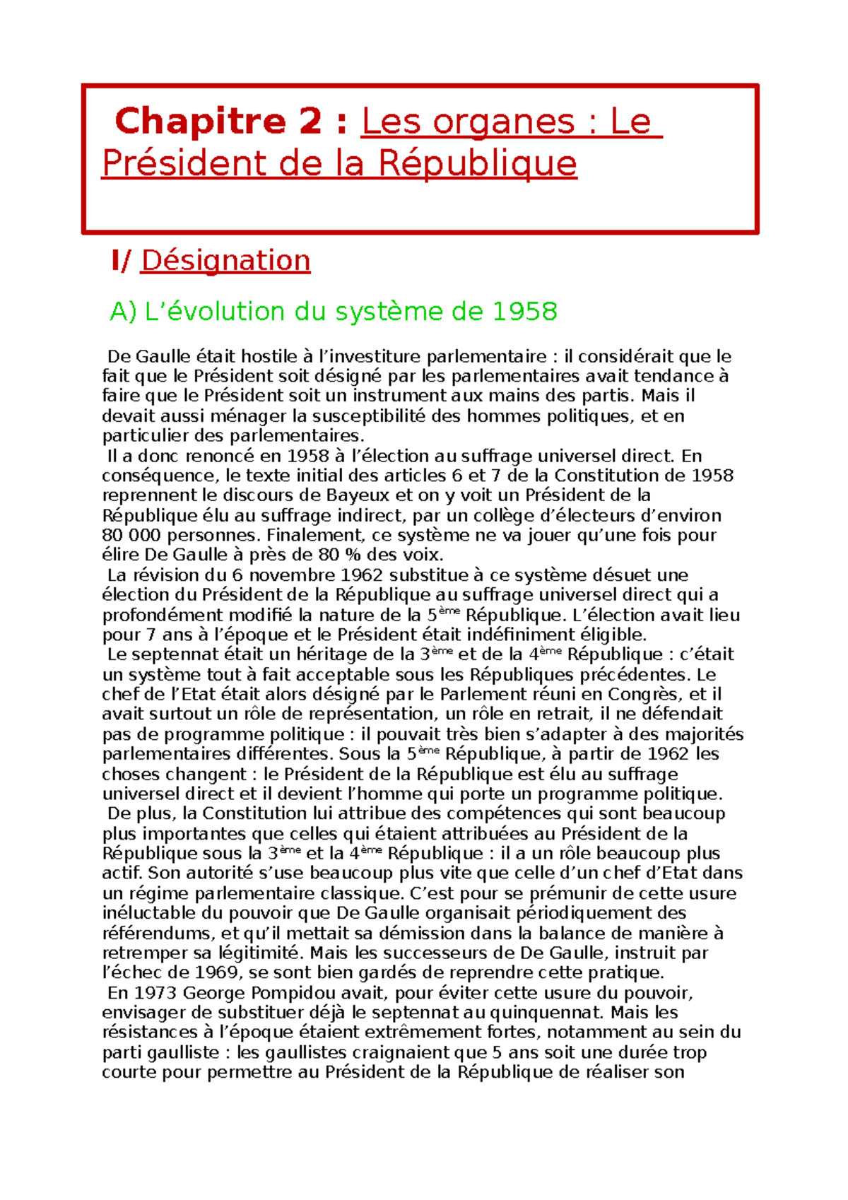 Chapitre 2 - Droit constitutionnel partie 3 - Chapitre 2 : Les organes ...