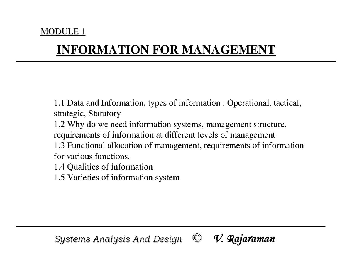 Mod1 - Introduction - MODULE 1MODULE 1 INFORMATION FOR MANAGEMENT 1 ...