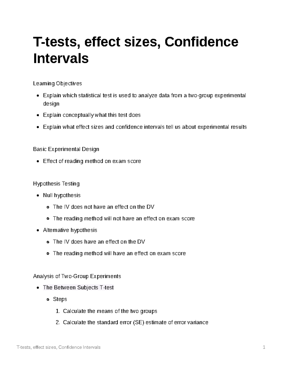 T-tests Effect Sizes and Confidence Intervals - T-tests, effect sizes ...