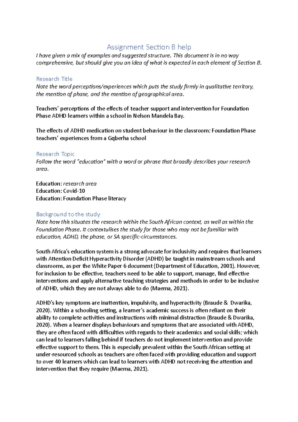 Assignment Section B help - This document is in no way comprehensive ...
