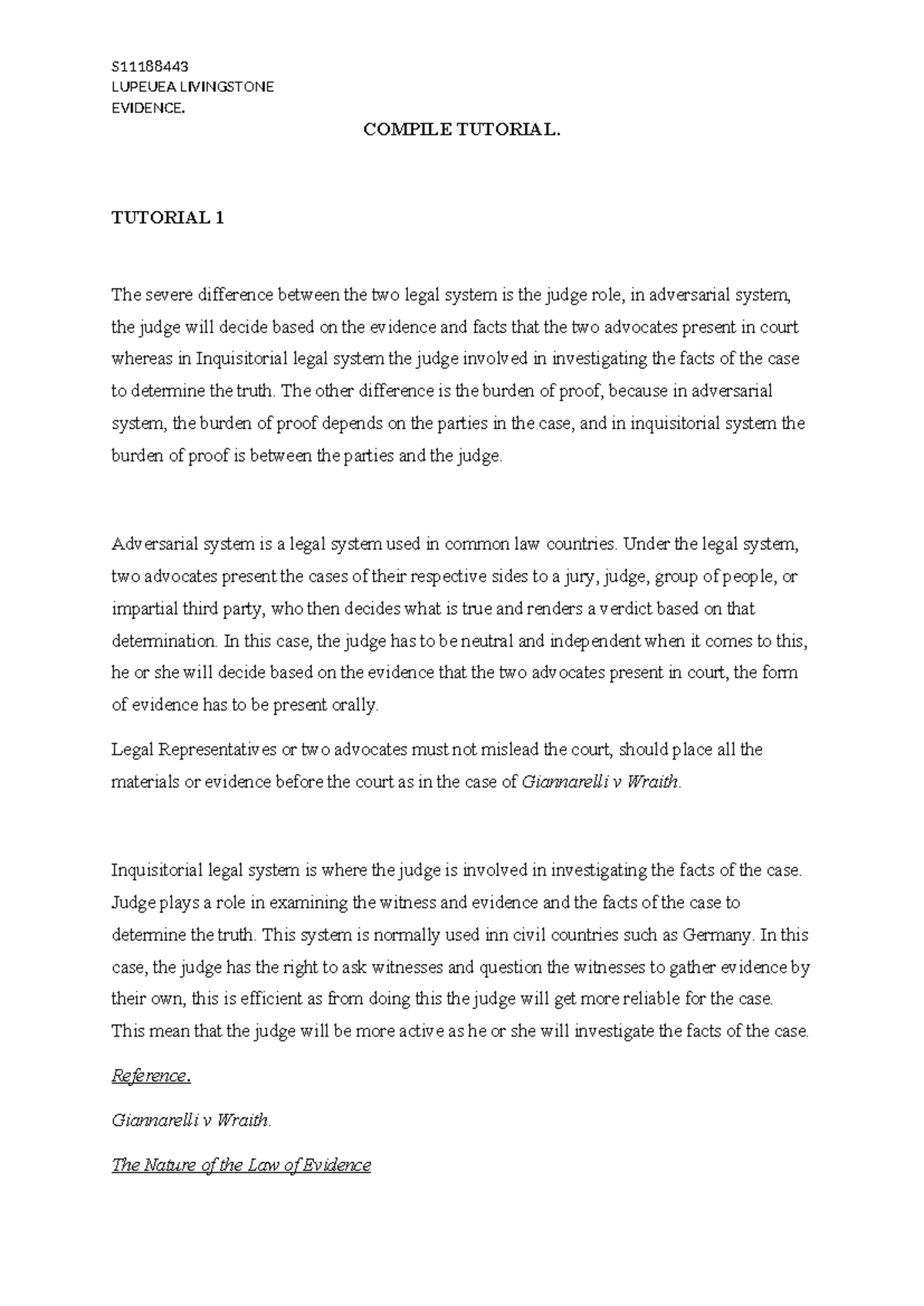 Tutorial Submissions. Evidence - LUPEUEA LIVINGSTONE EVIDENCE. COMPILE ...