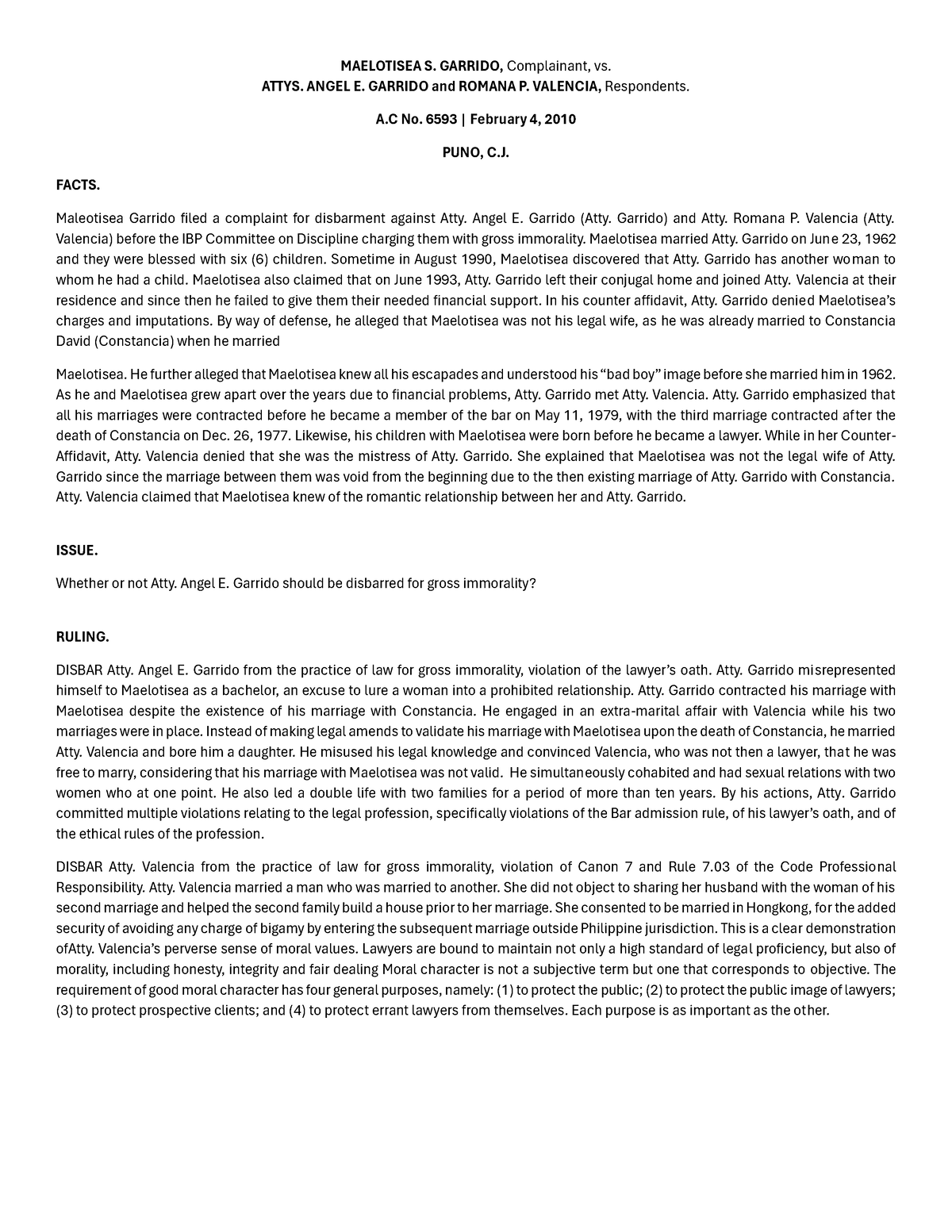 A.C No. 6593 Garrido Vs. Atty. Garrido And Atty. Valencia - MAELOTISEA ...