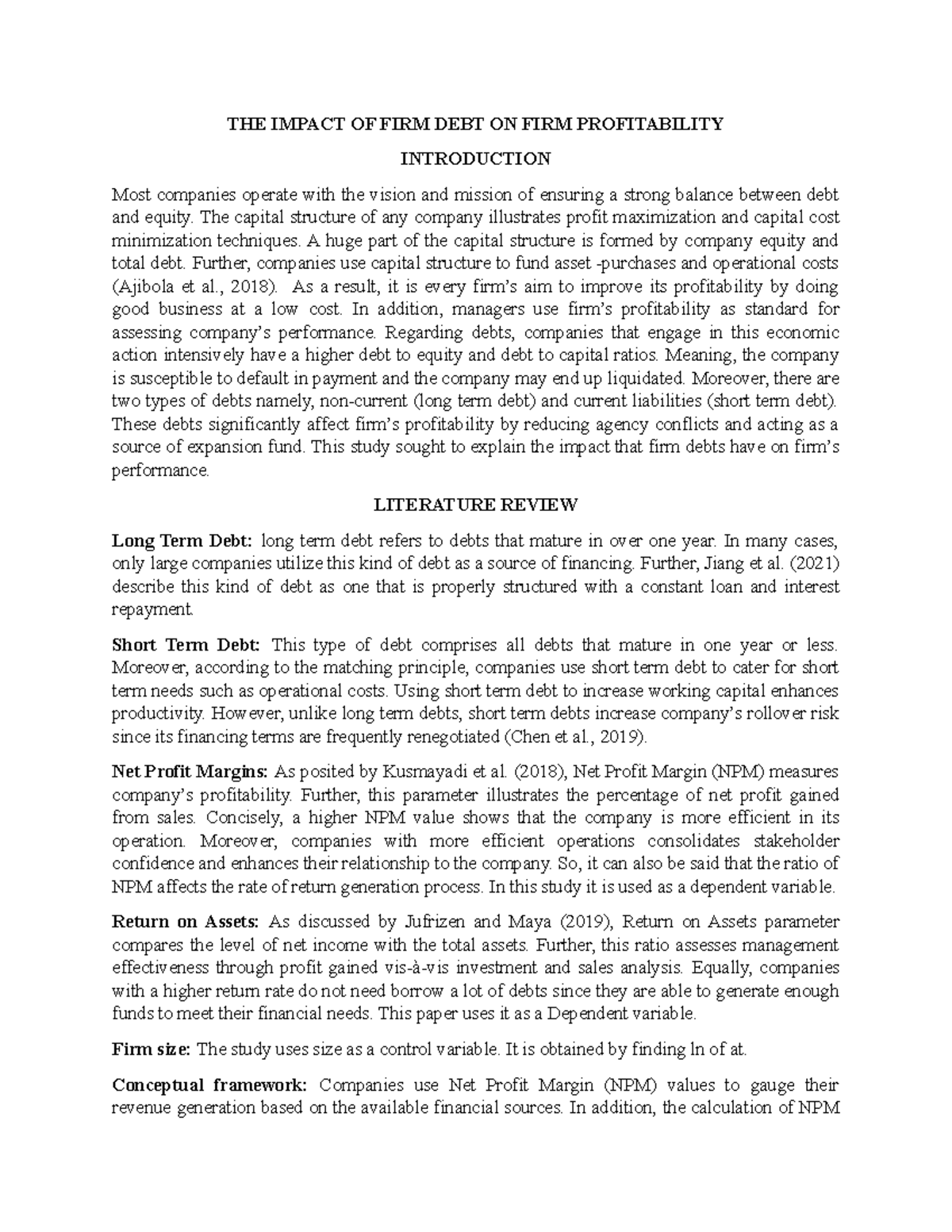 The Impactof Firm Debton Firm Profitability - THE IMPACT OF FIRM DEBT ...