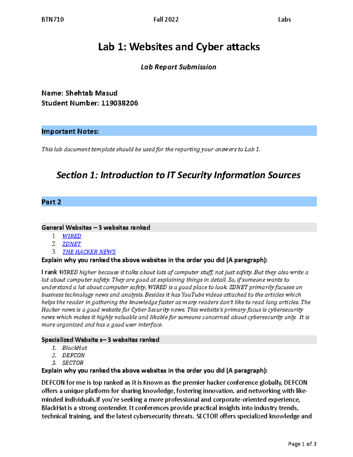 BTN710 L1 report template - BTN710 Fall 2022 Labs Lab 1: Websites and ...