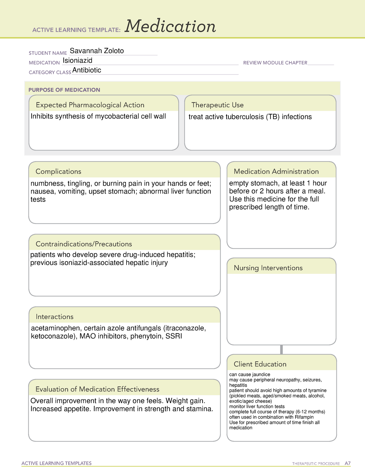 Isoniazid ATI active learning template ACTIVE LEARNING TEMPLATES