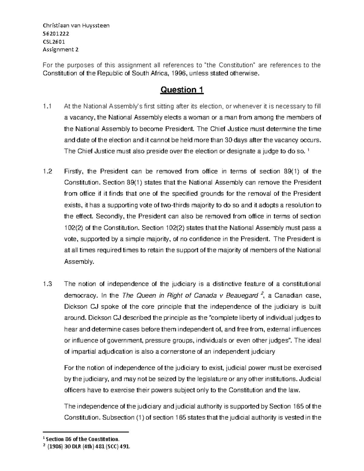 CSL Assignment 2 1 - Christiaan van Huyssteen 56201222 CSL2601 ...