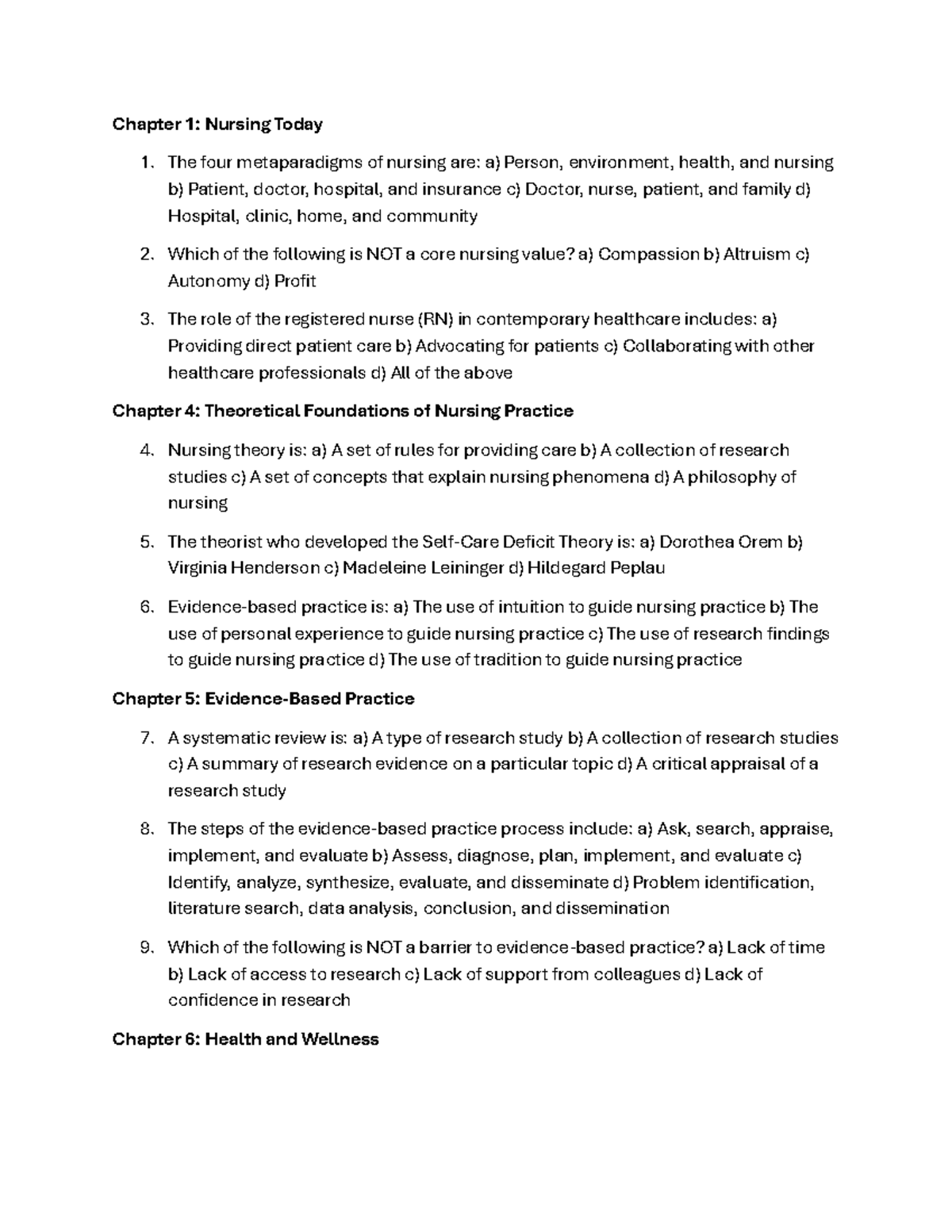 Exam 1 gemini review - Chapter 1: Nursing Today 1. The four ...