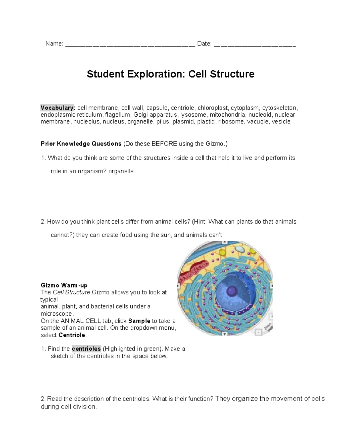 CSLab 4.3 Cell Structure and function - Name ...