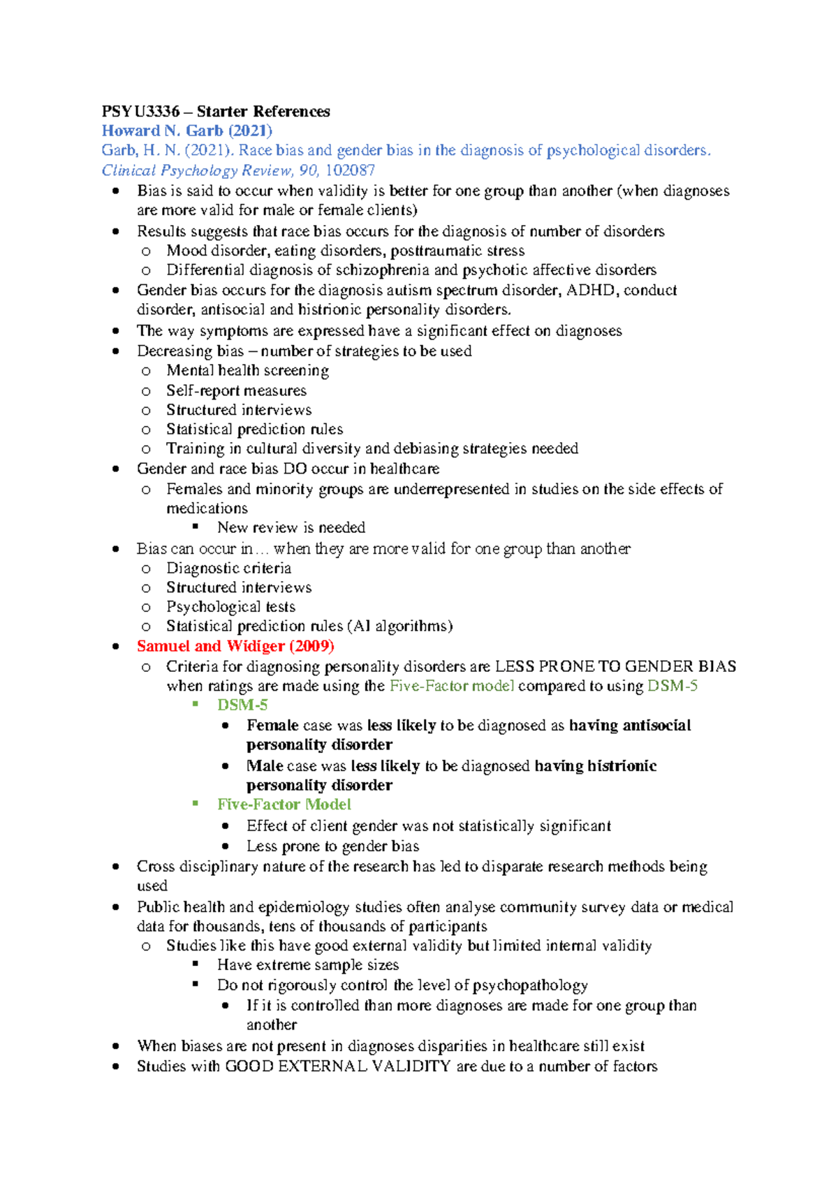 PSYU3336 Starter Ref Notes - PSYU3336 – Starter References Howard N ...