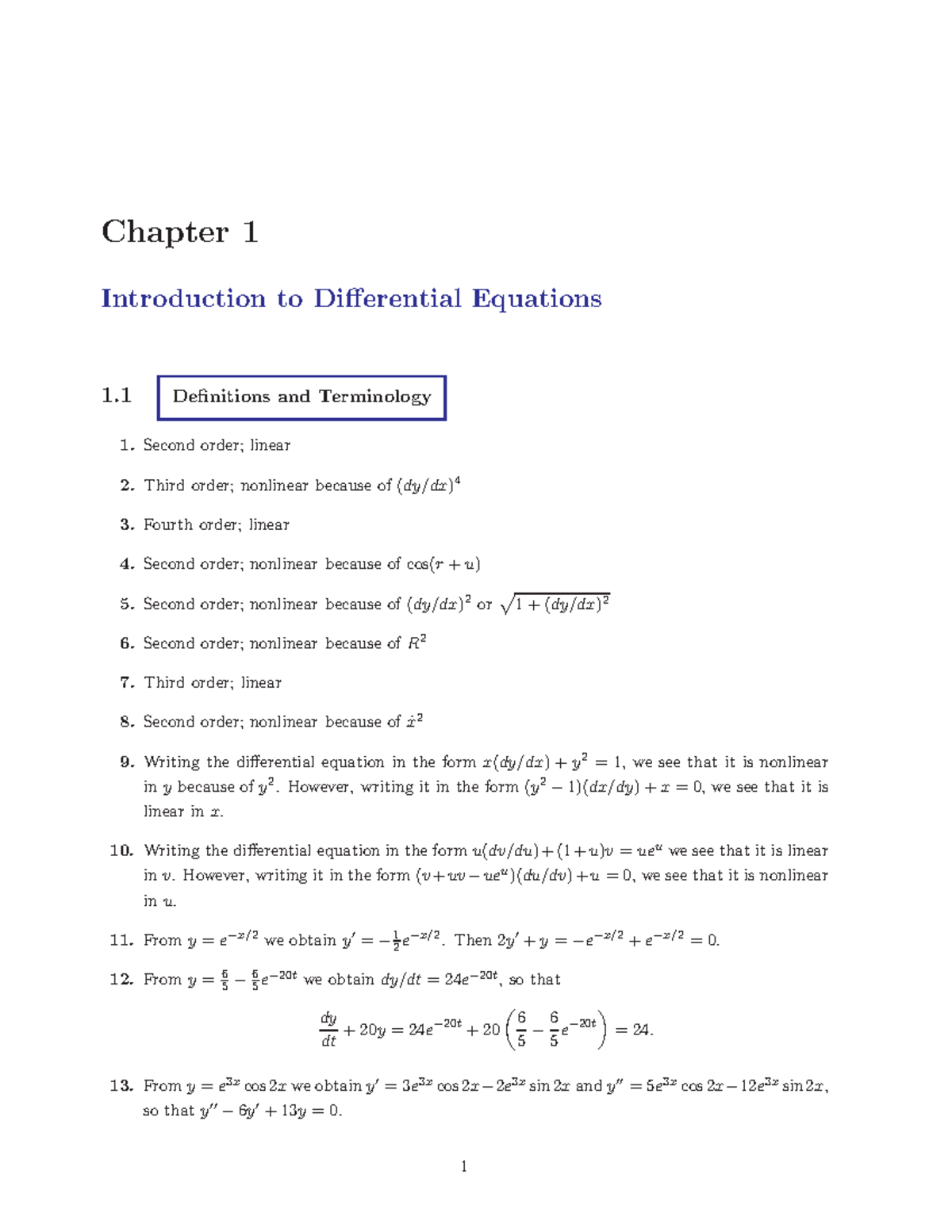 Chap+1 - 솔루션 - Chapter 1 Introduction to Differential Equations 1 ...