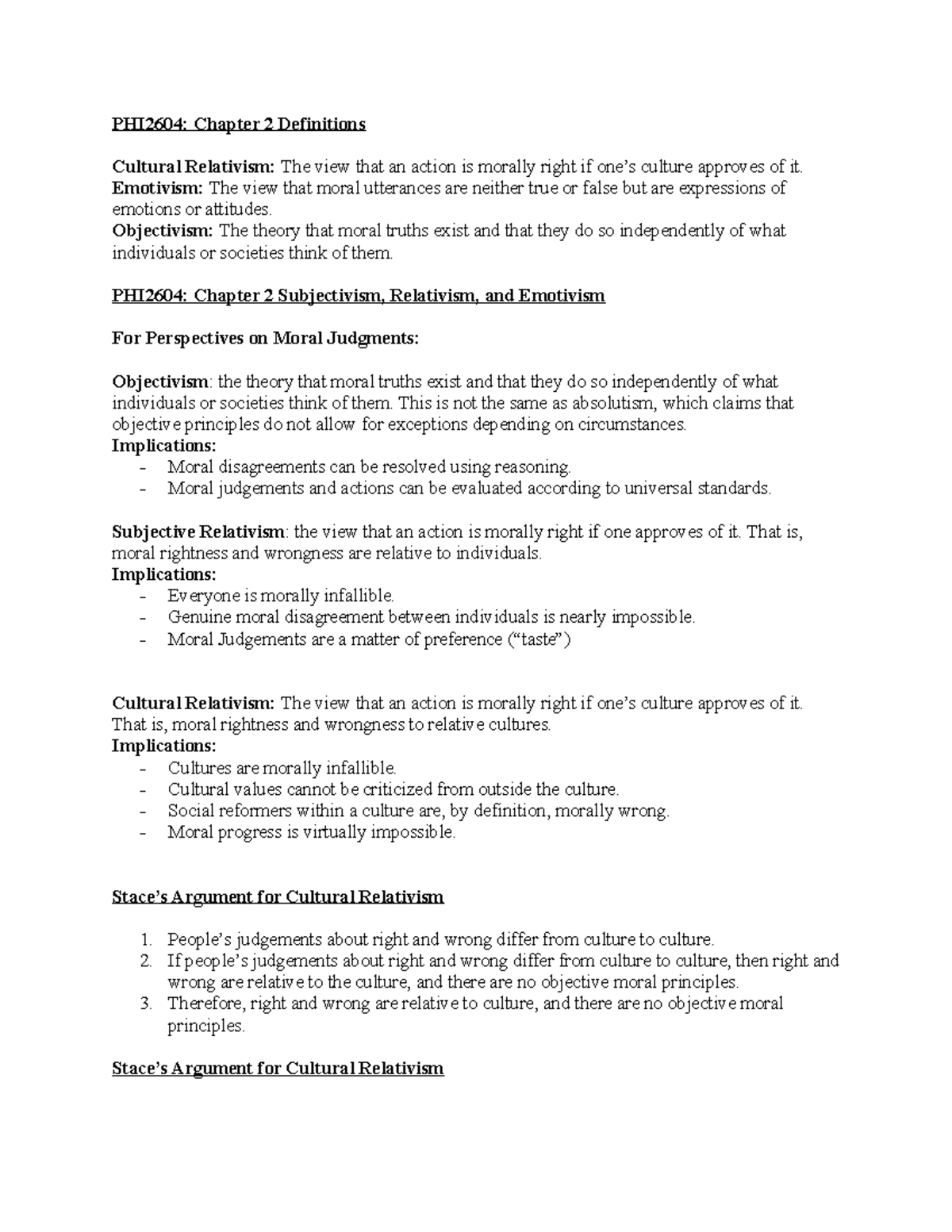 PHI2604 Chapter 2 Notes - PHI2604: Chapter 2 Definitions Cultural ...