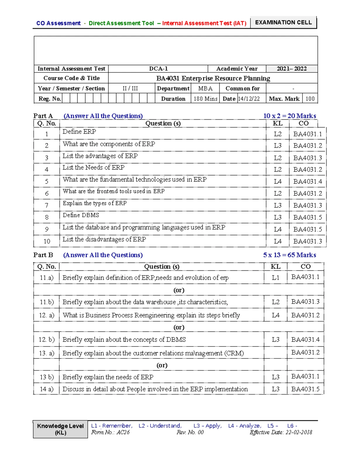IMC- DCA 2 - question paper - escriptive Continuous Assessment- II Test ...