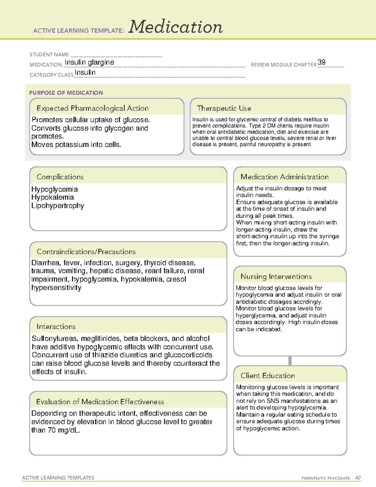 Insulin glargine ACTIVE LEARNING TEMPLATES THERAPEUTIC PROCEDURE A