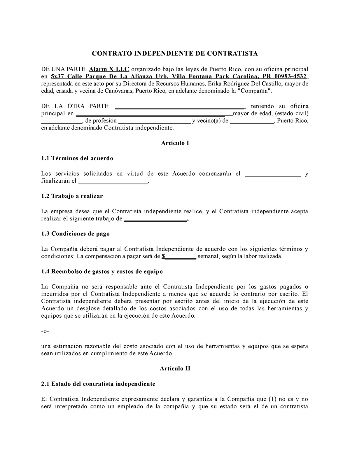 Contrato de Contratista Independiente - Redaccion y Estilo - Studocu