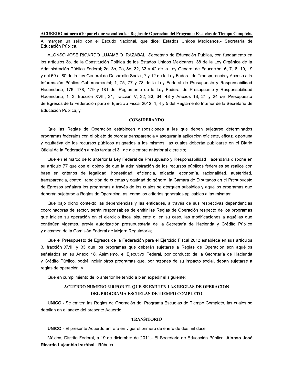 Acuerdo 610 que establece la organización y funcionamiento de las ...