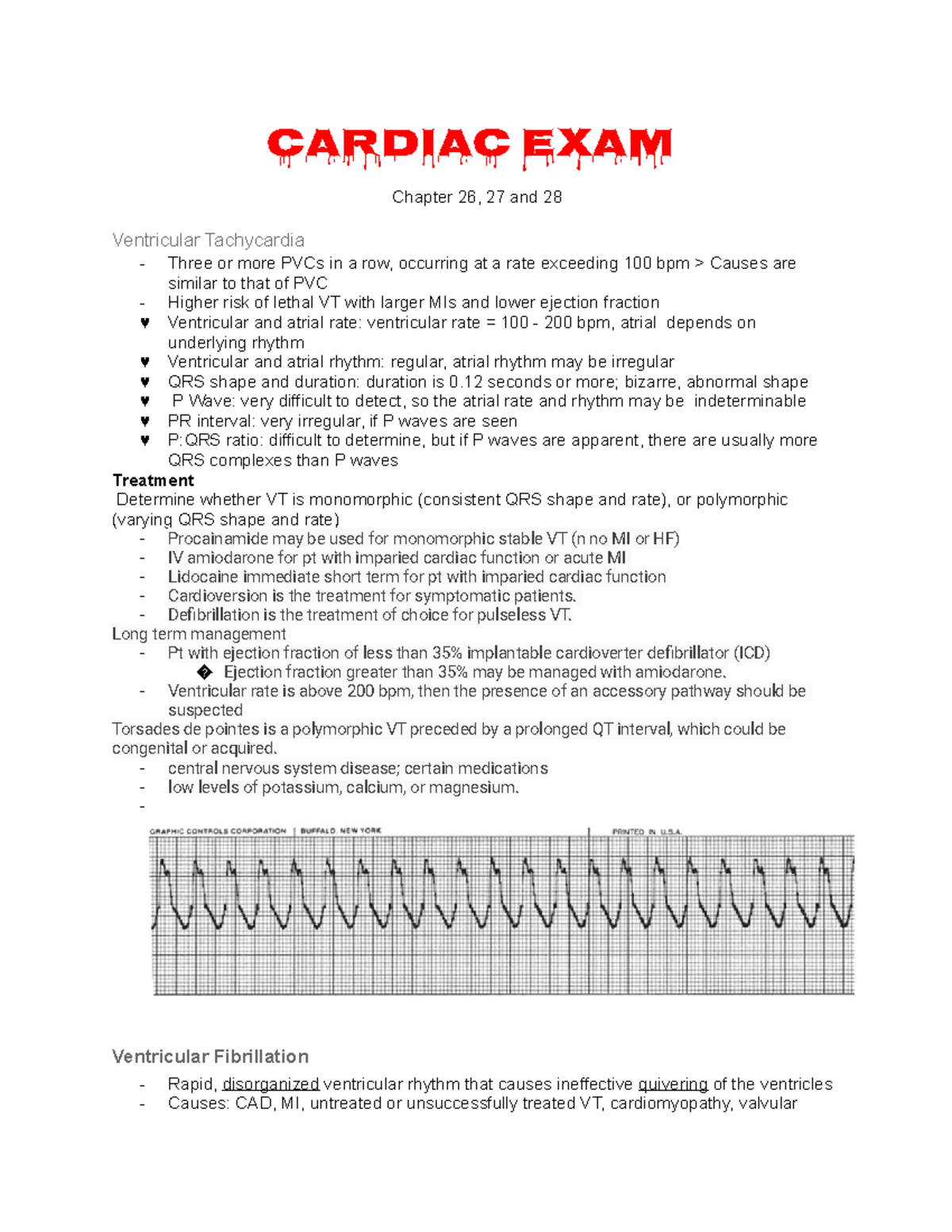 Med Surg Cardiac Exam - Cardiac Exam Chapter 26, 27 And 28 Ventricular ...