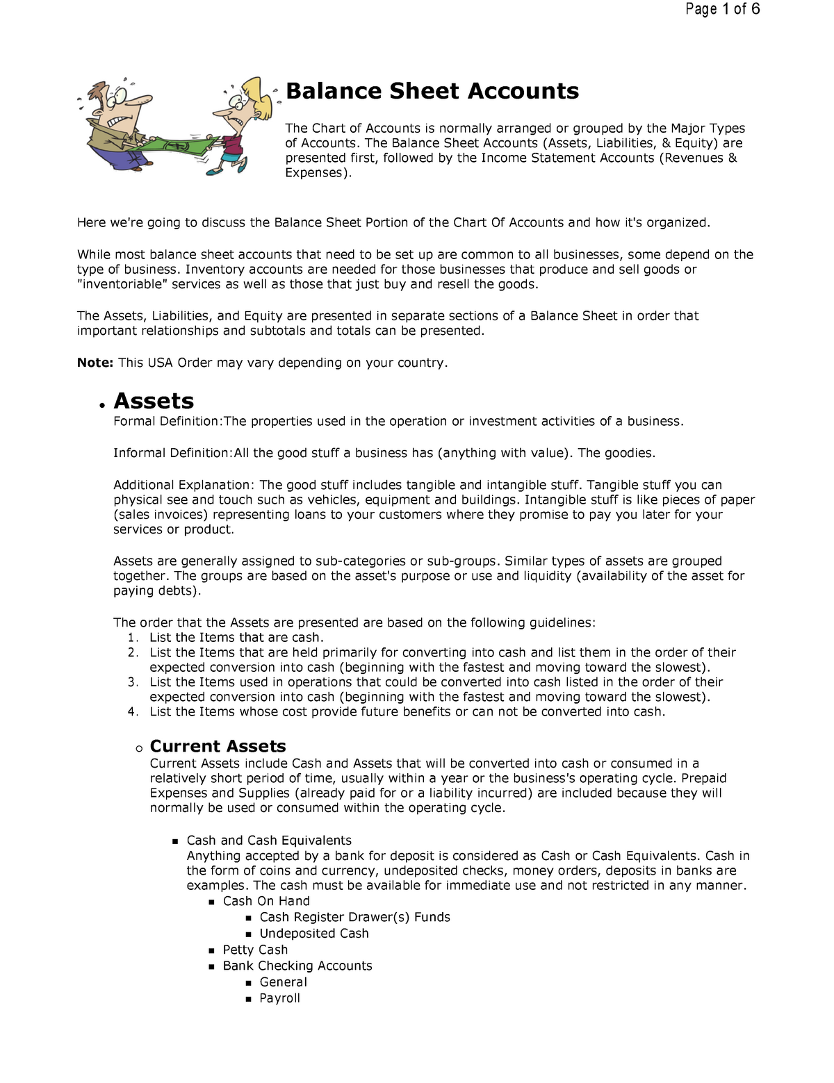 Balance Sheet Example Balance Sheet Accounts The Chart Of Accounts Is 