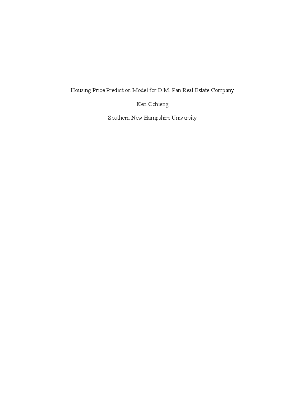 MAT 240 Module Three Assignment Housing Price Prediction Model for D