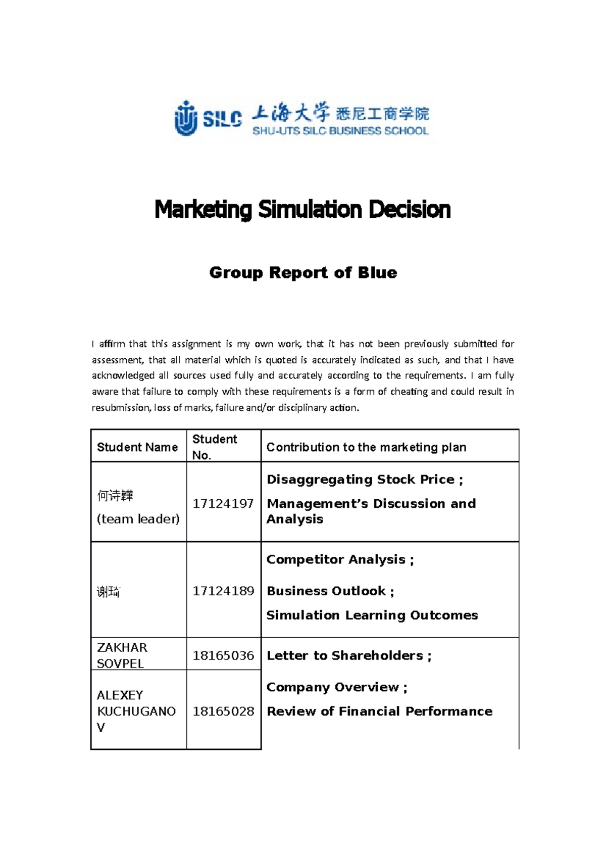 Market simulation report-Blue final - World economics annd china - Studocu