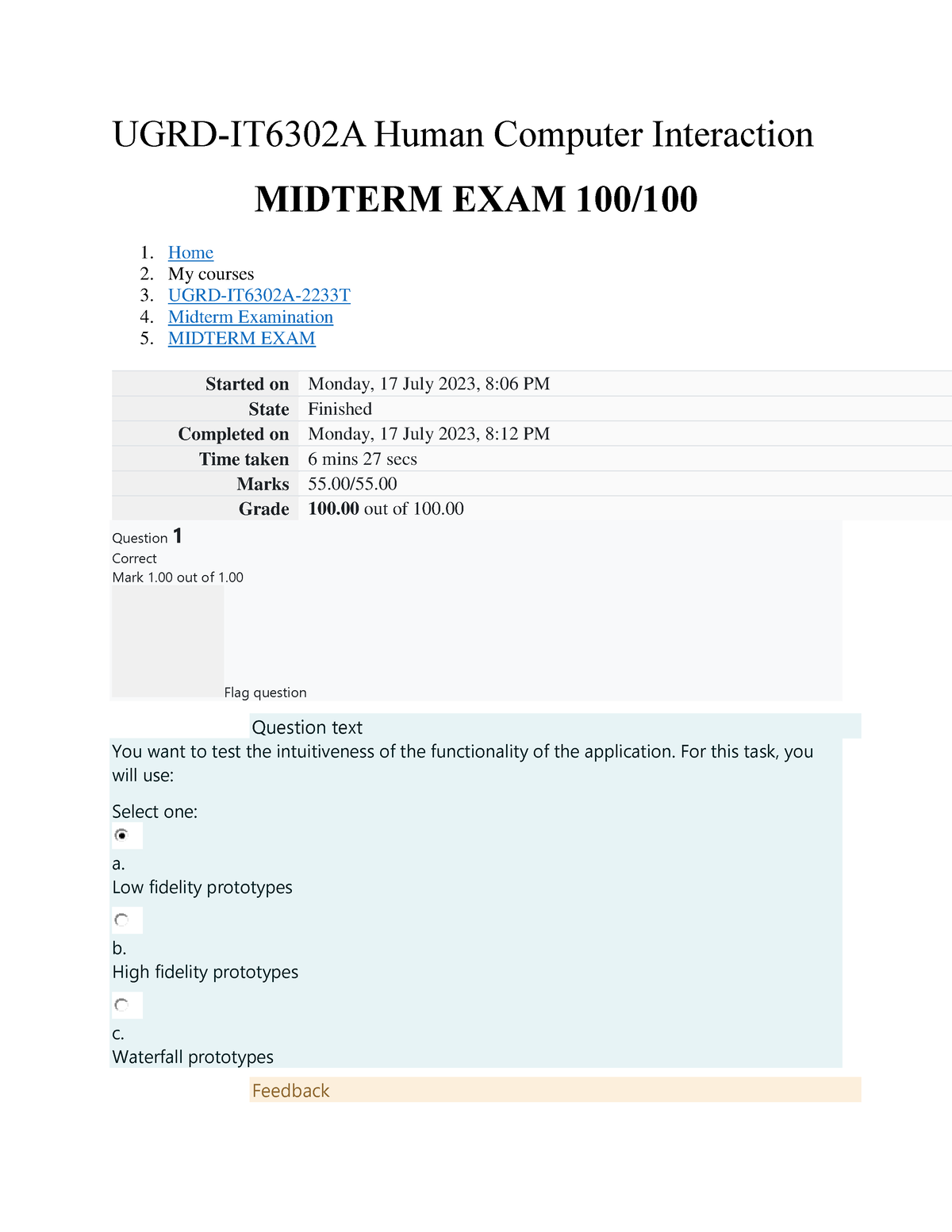 NSTP6101 Final Exam Attempt review - Home / My courses / UGRD