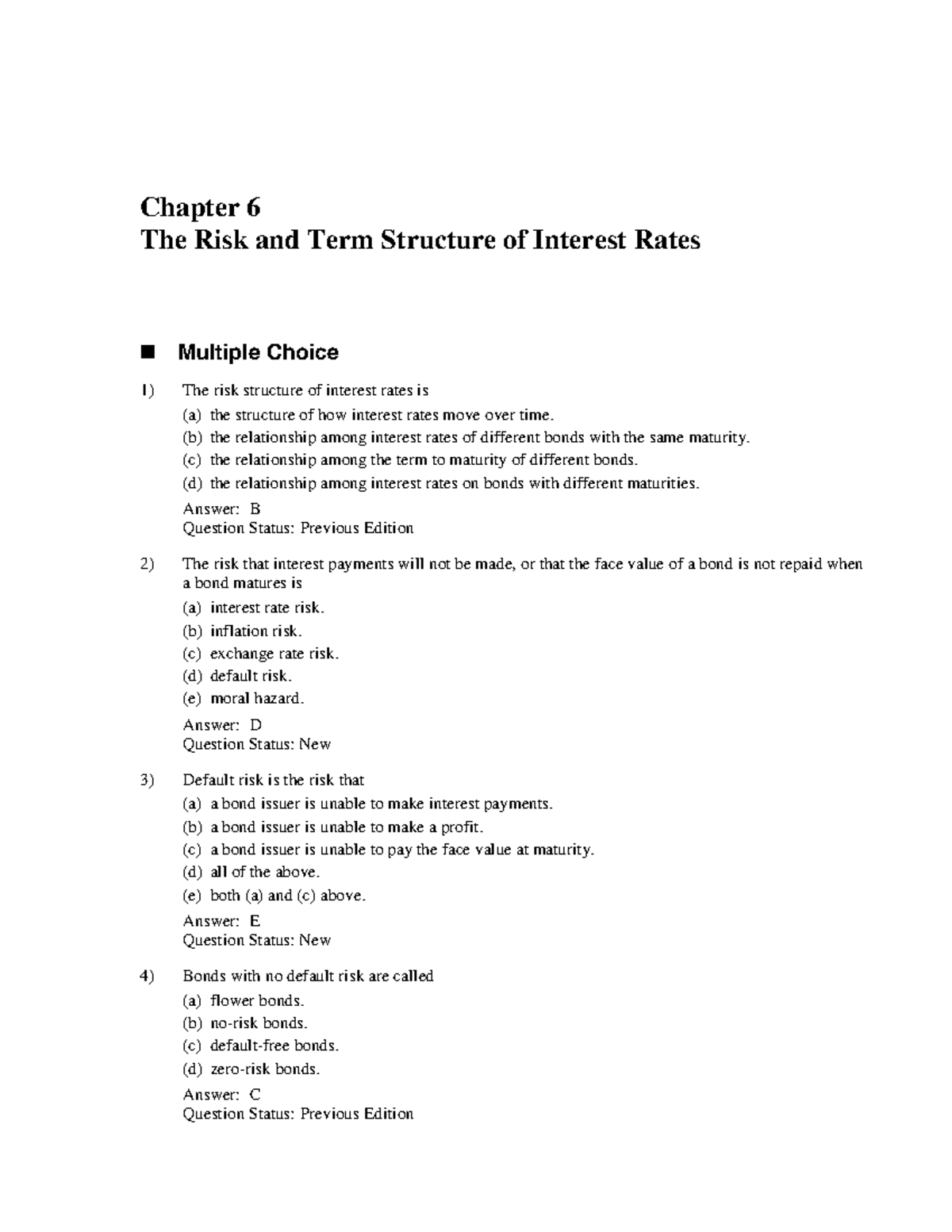 Chapter 6 The Risk And Term Structure Of Interest Rates - (b) The ...