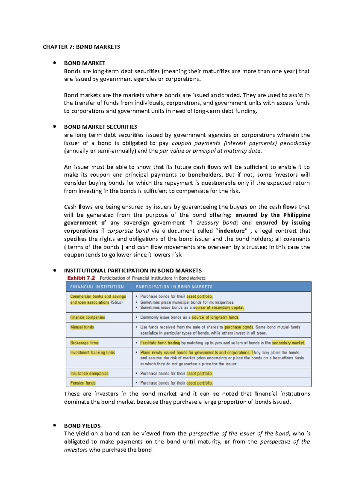 Bond Markets Lecture Notes - Bachelor of Science and Accoutancy - San ...