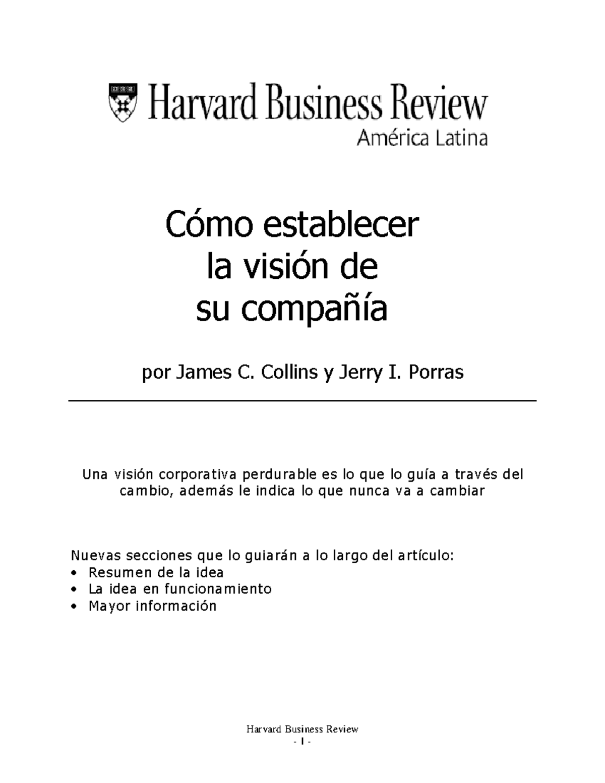 James C Collins & Jerry L establecer la vision de su