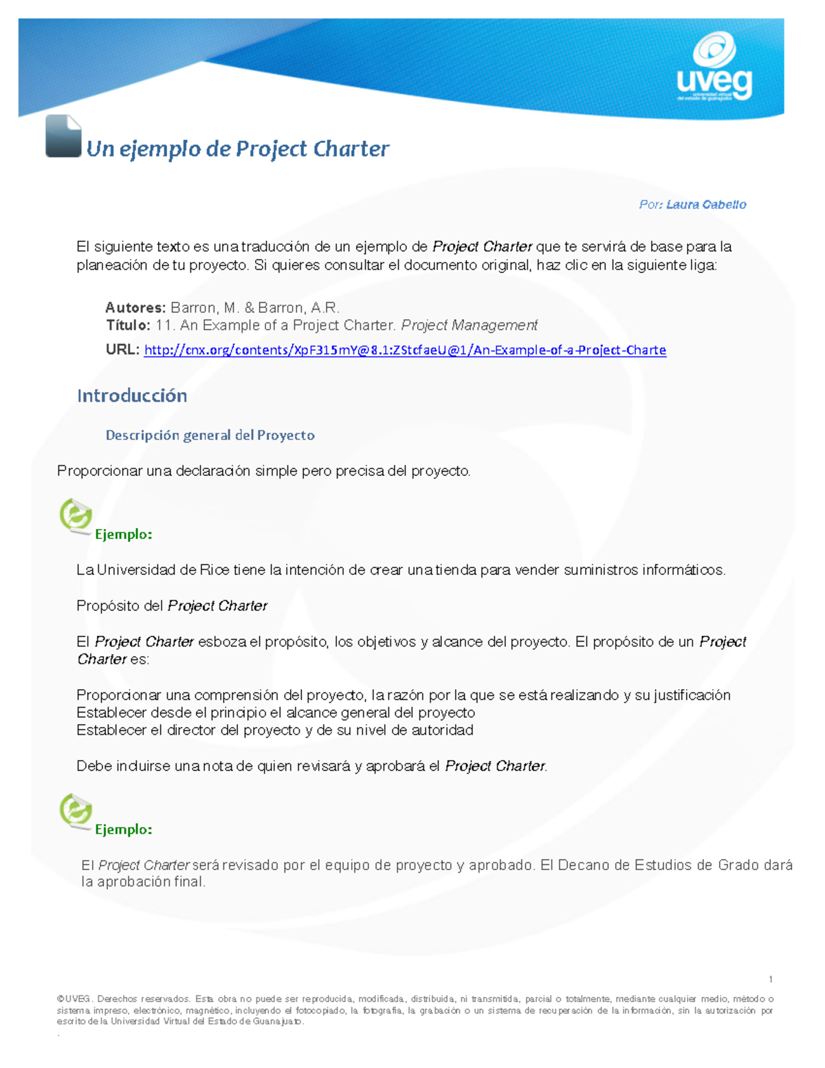 ICP U1AA1 L2 ejemplo Project Charter - 1 ©UVEG. Derechos reservados ...