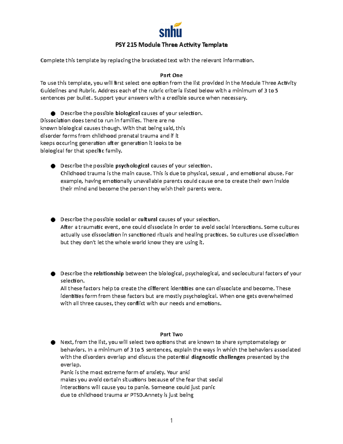 PSY 215 Module Three Activity Template - PSY 215 Module Three Activity ...