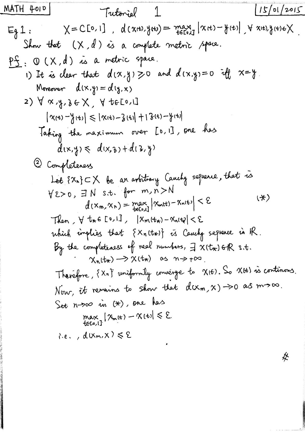 Tutorial 1 - Functional Analysis - MAT H W - &( X , ï " O T T ä, X > 2 ...