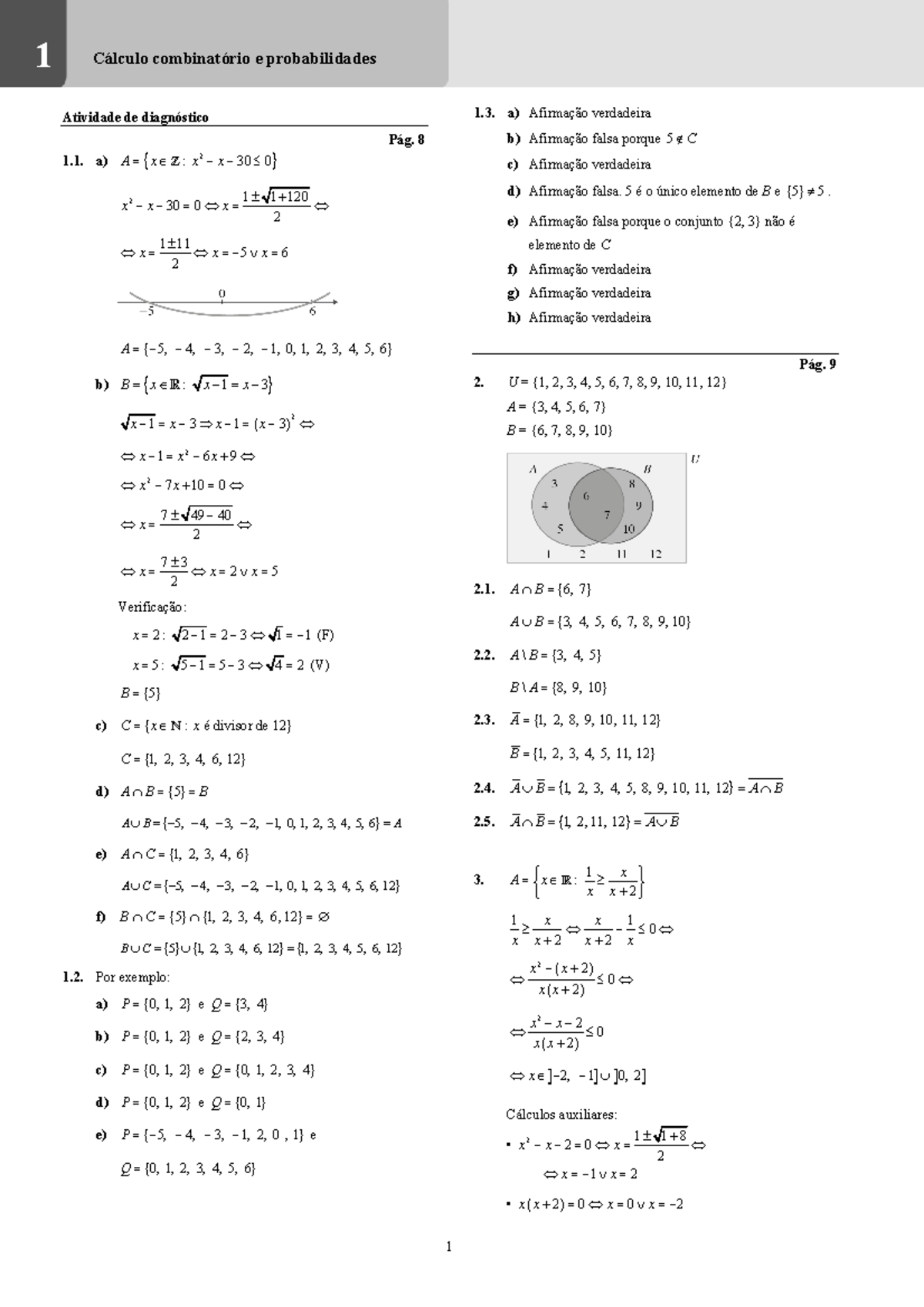 Matemática Soluções - Hdjdjdjdjdjd - 1 1 Cálculo Combinatório E ...