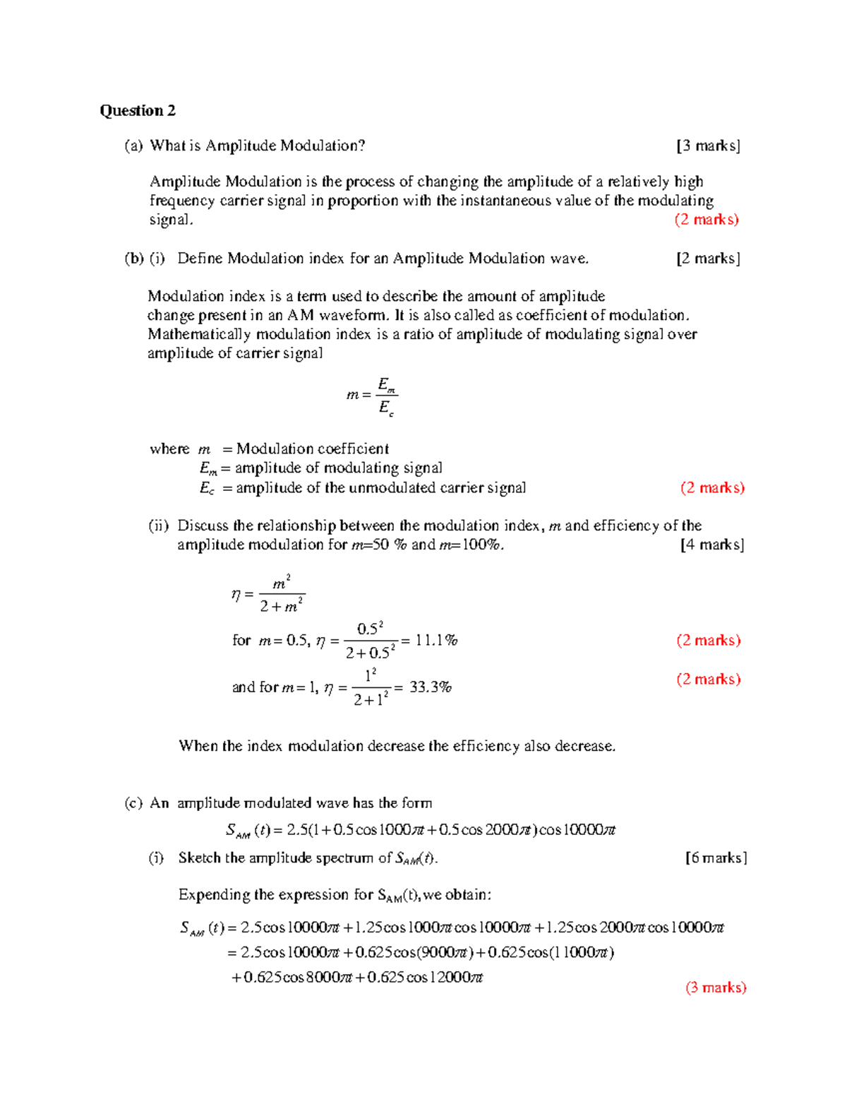 Test 1- 2013 2014-01 Amplitude Modulation (Solution) - Question 2 (a ...