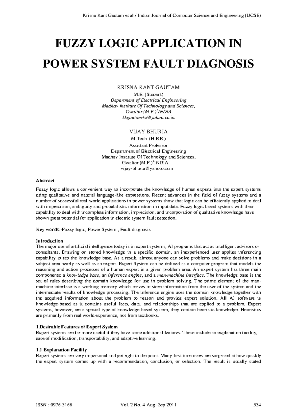Fuzzy Logic Application IN Power System Fault DIAG - FUZZY LOGIC ...