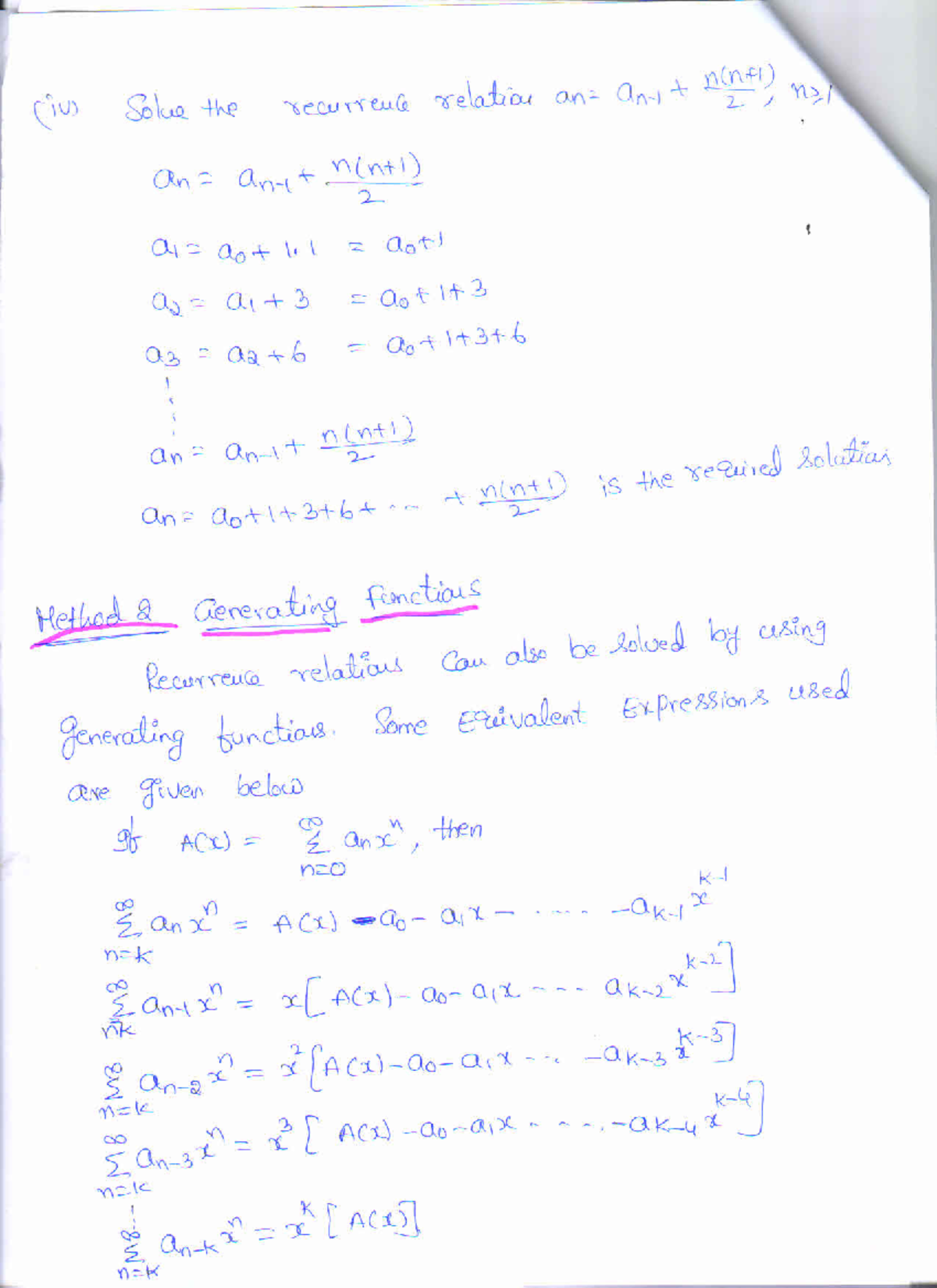 Generating Functions - R23 - (iv) Solve the recurrence relation n(nft ...