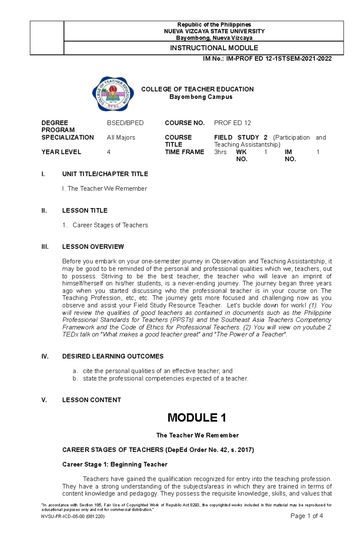 Module-1 - field study modules for 4th yr students. module 1 2021-2022 ...