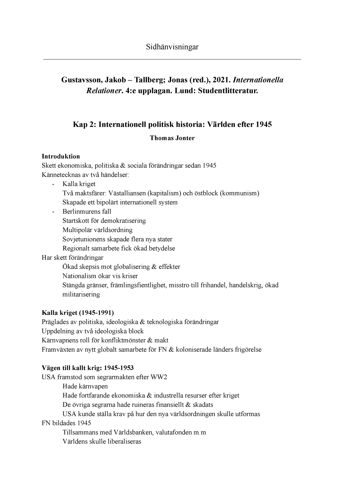 Internationell Politik Sidhänvisningar - STVA14 - Lunds Universitet ...