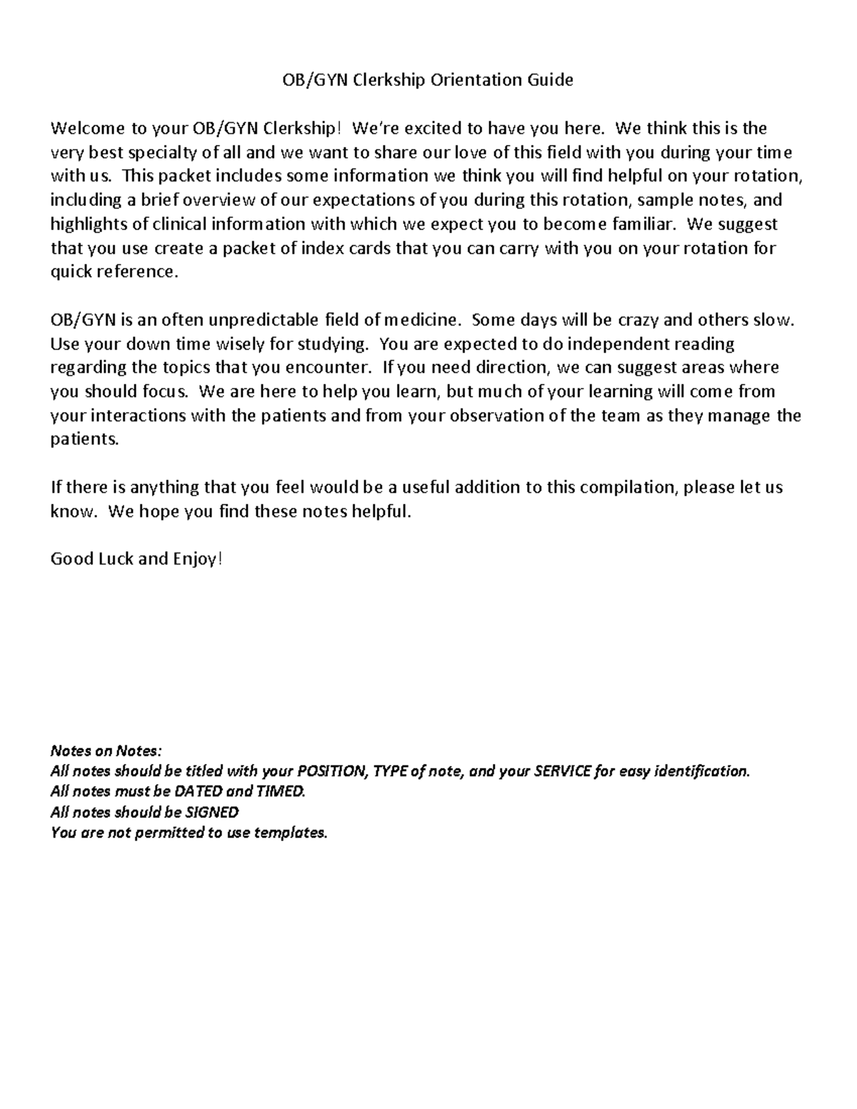 Clerkship guide - OB/GYN Clerkship Orientation Guide Welcome to your OB ...