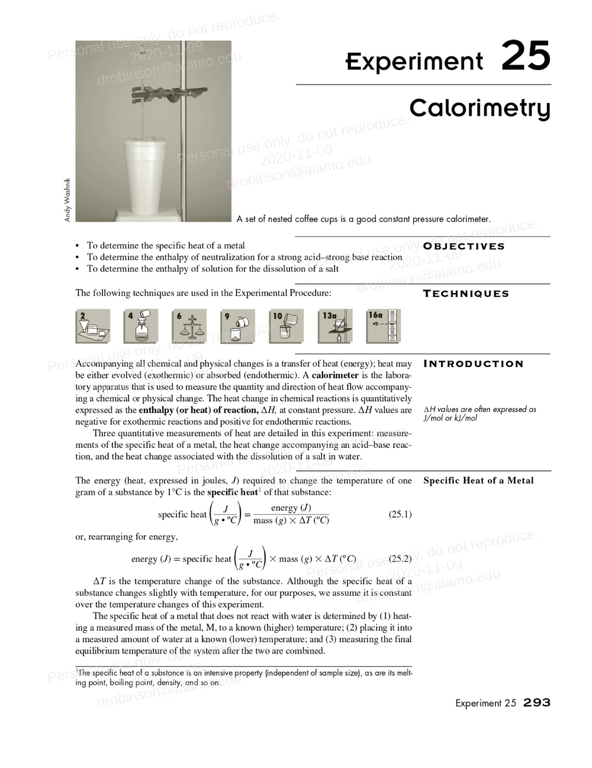 Lab Manual Beran 10e Experiment 25 Calorimetry Experiment 25