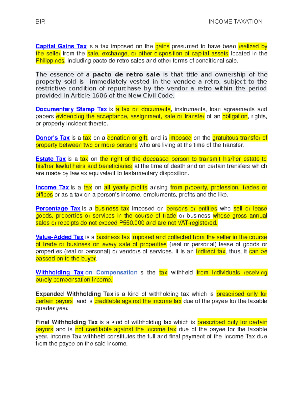 Income Tax BIR Adopted Capital Gains To Issuance Of RR - Capital Gains ...