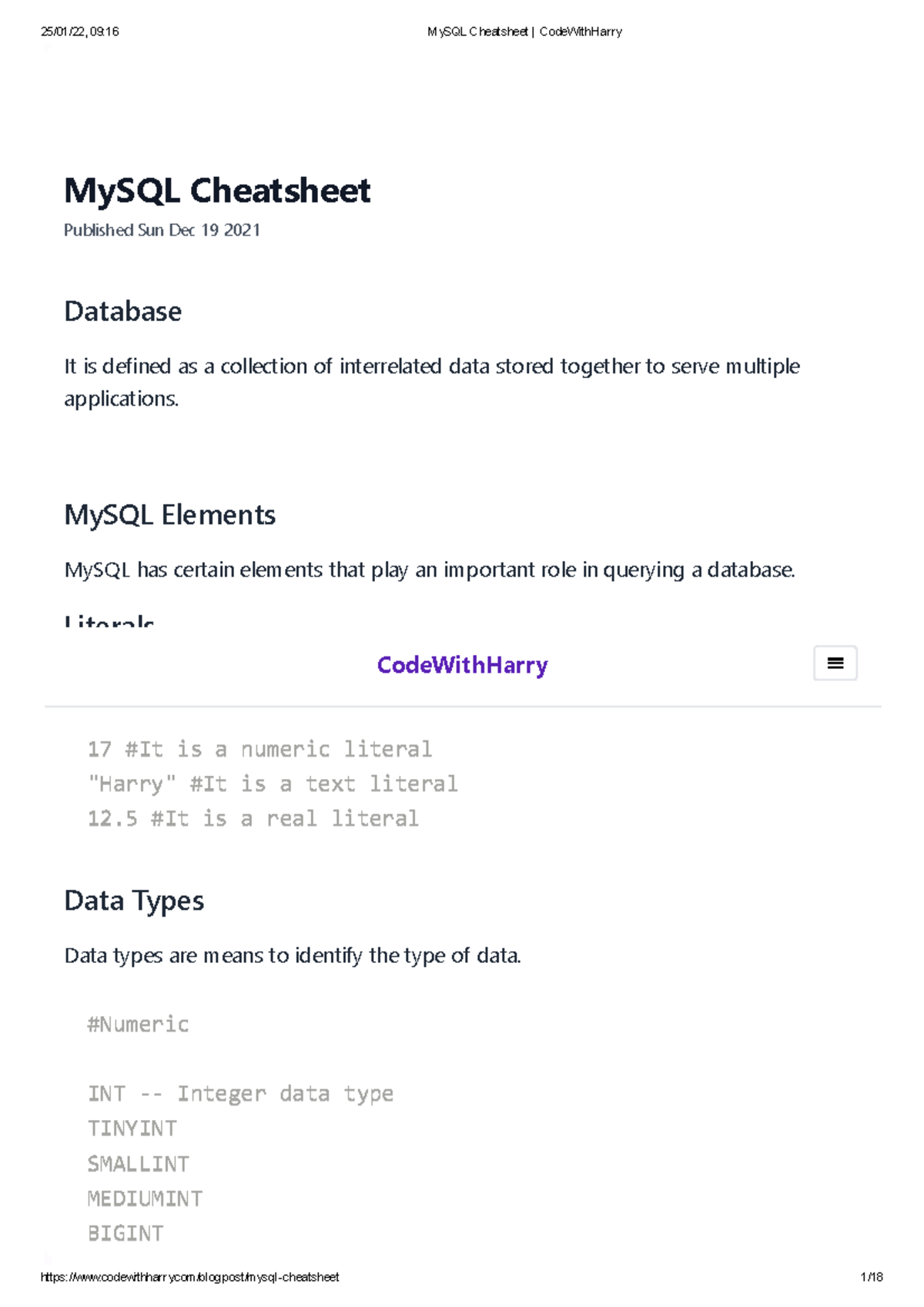 My SQL Cheatsheet Code - MySQL Cheatsheet Published Sun Dec 19 2021 ...